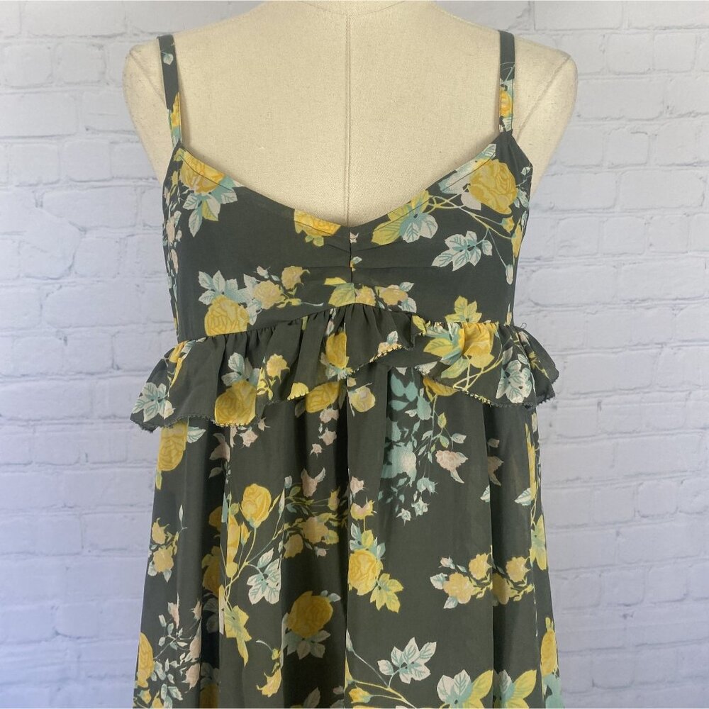 ⭐ 3/$15 Frenchi Small Grey Yellow Floral Ruffle Babydoll Mini Dress - Picture 2 of 7